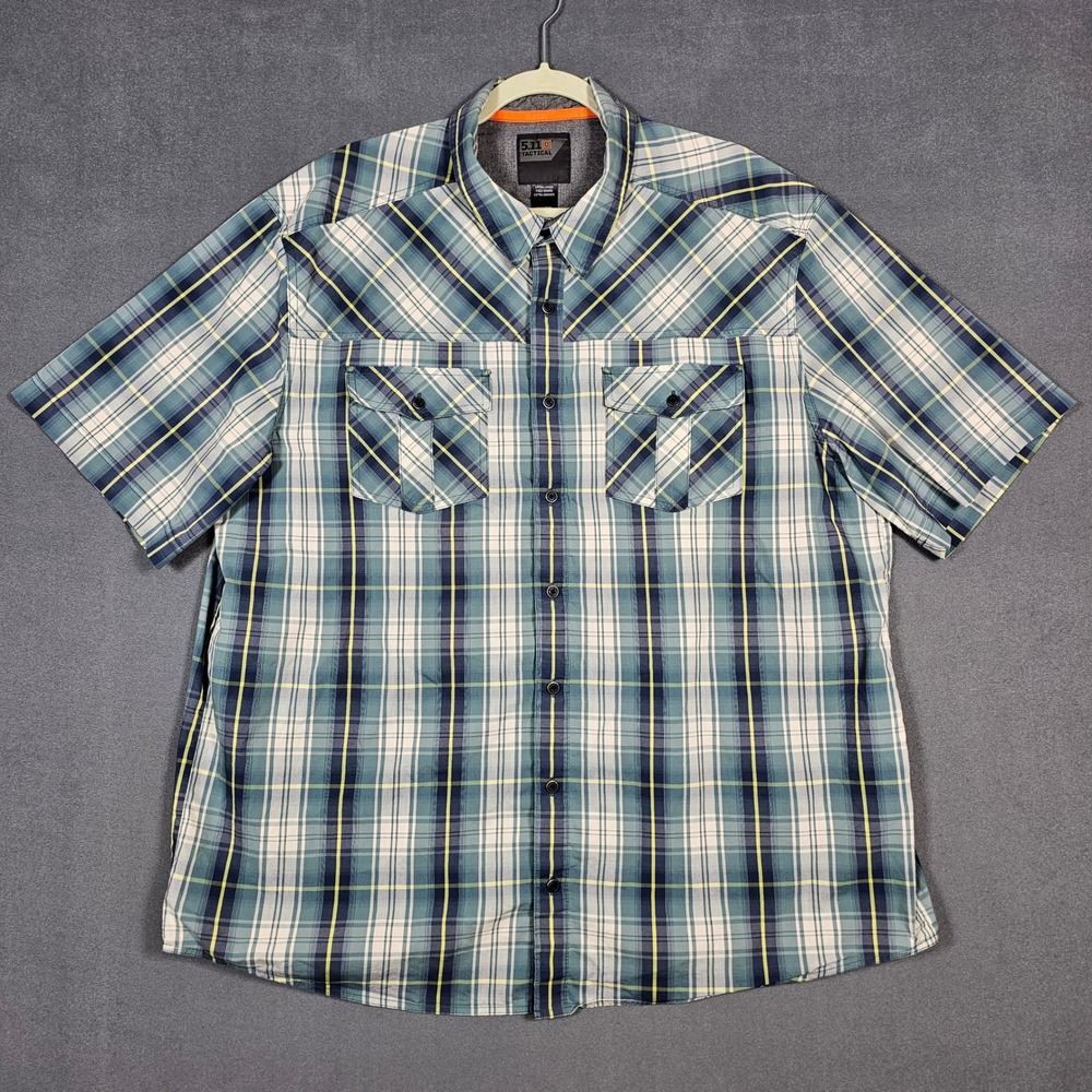 5.11 Tactical Button Down Mens XL Teal Plaid Short Sleeve Rapidraw 71348
